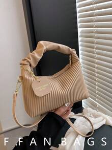 Bolso de mano minimalista y de moda con cremallera, conjunto completo de pliegues tejidos de PU, bolso de hombro mini portátil adecuado para mujeres, compras, citas, fiestas, regalo - Caqui - Ver 1