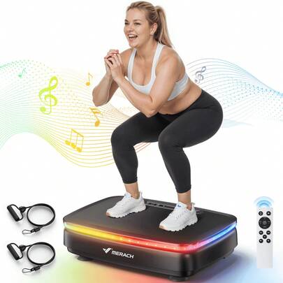 Vibrating Plate Fitness Machine - 330 Lbs Weight Capacity, 99 Speed Settings, Resistance Band, Full-Body Workout Platform