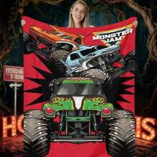 1PC 3D Monster Jam Monster Truck Cartoon Blanket, Edgy Gift For Motorsports Fans, Themed Man Cave Decor, Retro Sci-Fi Party Accent & Race Day Souvenir,Soft Throw Blanket For Home Bedroom Bed Sofa Picnic Travel Office Cover Blanket, Multiple Sizes 50x60 To 60x80 Inches - Multicolour 40 - 查看 5