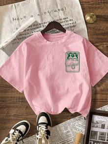 美人鱼沙丁鱼夏季社交俱乐部服装，女士休闲圆领短袖T恤，返校季加大码T恤 - 淺粉色 - 查看 3