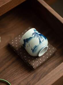 1个/2个/4个全新复古青瓷釉零钱包杯，陶瓷茶杯，功夫茶具，中式釉下彩绘青山图案个人主杯，客杯，适合赠送长辈、亲戚、老板。适合日常使用、聚会、派对。 - 彩色 - 查看 4