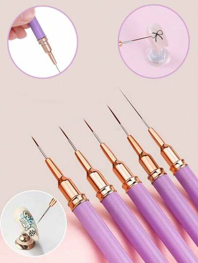 Five-Pack High-Quality Nail Art Brushes Suitable For Gel Nail Polish - 5 Packs Contains 5 Sizes (7/9/11/15/25 Millimeters) Suitable For Long Nails, Nail Art Fine Brushes, Suitable For Manicurists And Beginners, Gel Nail Polish Painting.