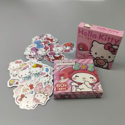 60pcs/Set Cute Cartoon Kuromi, Cinnamoroll, KT Cat, My Melody, Stickers, Cartoon Luggage Stickers, Laptop Stickers, Car Stickers, Phone Case Stickers, Waterproof Stickers, DIY Stickers, Decorative Stickers, Cartoon Stickers, Travel Suitcase Stickers, Notebook, Water Bottle, Guitar Stickers