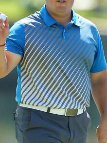 Áo polo golf nam tay ngắn màu xanh dương kẻ sọc mùa hè, cỡ lớn, thời trang, phù hợp cho sinh hoạt hàng ngày, tụ họp bạn bè, du lịch, chơi golf và các hoạt động thể thao khác. - Xanh và trắng - Xem 6