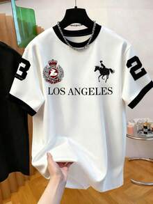 Camiseta de hombre con estampado y cuello redondo, top casual de cuello redondo, camiseta ligera adecuada para todas las estaciones. - Color mixto 1 - Ver 4