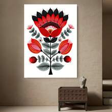 Framed 1pc, Including A Frame, Measuring  This Humorous Artwork Features A Manga Style Inspired By Nordic Folk Art, Showcasing A Red Flower Design. It Serves As A Botanical Poster Reflecting Polish  Decor - Đóng khung - Xem 1
