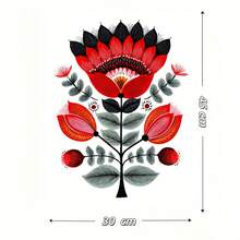 Framed 1pc, Including A Frame, Measuring  This Humorous Artwork Features A Manga Style Inspired By Nordic Folk Art, Showcasing A Red Flower Design. It Serves As A Botanical Poster Reflecting Polish  Decor - Đóng khung - Xem 7