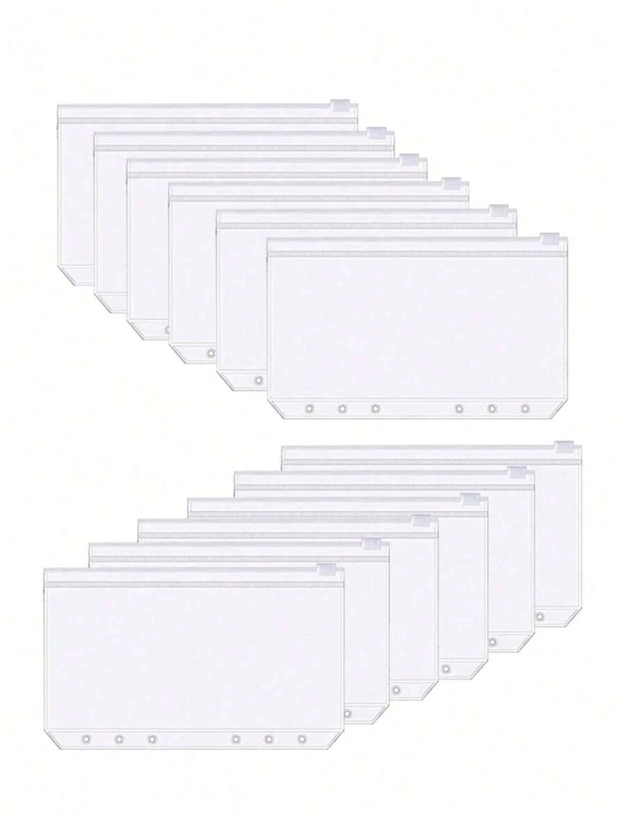 12pcs A5/A6 Binder Pockets, 6 Hole Budget Cash Envelopes For Budgeting, Clear Zipper Folders Planner Inserts Loose Leaf Bags Binder, Waterproof PVC Document Pouch Filing, Back To School Season