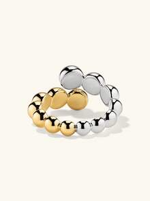 Anillo de diseño de perla gruesa bañado en oro de 18K de plata esterlina S925 para mujer, de moda y minimalista - Anillo de dos tonos - Ver 6