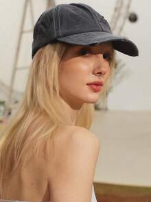 Glisma 1入女士刺繡5角星洗水馬尾扣破洞棒球帽，適用於春秋旅遊、沙灘假期，男性遮陽帽，Y2K風格青年帽 - 刺繡 - 查看 4