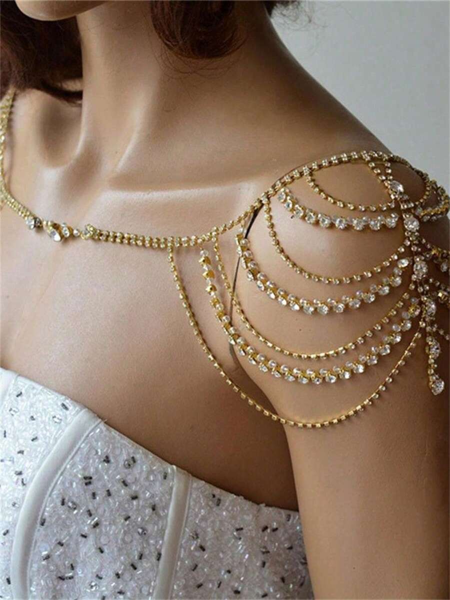 Mesh Tassel Shoulder Chain, Women's Wedding Jewelry Necklace, Suitable For Dresses, Sexy Bikini, Costume Play Swimwear In Summer - Gold - View 1