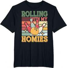 Rolling With My Homies Bowling Graphic Tee - Funny Bowler T-Shirt - 黑色 - 查看 4