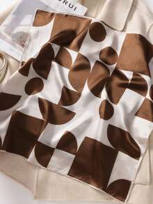 1条方形丝巾，女士缎面印花发带，头巾，时尚女士领巾，披肩，围巾 - 焦糖拼接 - 查看 2