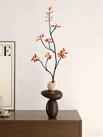 1-Piece Large Resin Lucky Stone Vase - Hand-Painted Decorative Display For Artificial Flowers Only - Festive Home & Office Decor For Christmas & New Year - Holiday Gift Idea, Aesthetic Decor, Fall Home Accent, Wedding Table Centerpiece, Minimalist Shelf Styling