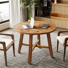 FINMIND 31.5-Inch Solid Wood Conference Table For 2-4, Small Round Office Table For Small Spaces, Meeting Room, Offices - Brown - View 5
