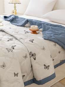 1件手工包边夏季被子，轻盈透气，活力印花，不褪色不起球，适合居家卧室、户外旅行、学生宿舍、办公室午睡等场合。 - 彩色 - 查看 8