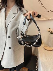 2026新款时尚多功能斜挎包、腋下包、小方包、银色小手提包 - 黑色 - 查看 4