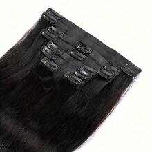 8Pcs Real Human Hair Clip-In Extensions For Women, Invisible & Seamless Double Weft, Natural Straight Remy Hair, #1B - Elegant Style For All Ethnicities, Long & Sleek Look - Natural Black - View 8