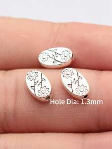 25 颗椭圆形小孔花形珠子，适合 DIY 工艺品 - 復古銀色 - 查看 6