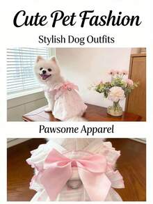 可爱爱心印花狗狗猫咪连衣裙，带蝴蝶结装饰 - 生日和节日完美之选 - 适合小型、中型犬和幼猫，宠物狗狗公主裙，柔软轻盈透气薄款狗狗连衣裙 - 粉色 - 查看 3