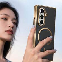 VIETAO 電鍍邊框碳纖維紋理磁吸手機殼，適用於 Galaxy Z Fold 8 Ultra 7 6 5 4 保護殼 - 棕色 - 查看 6