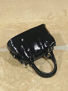 2025新款纯色软PU奢华手提包，时尚复古日常及节日礼品托特包，女士 - 黑色 - 查看 5