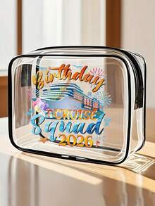 New Arrival! Large Birthday Cruise Print Travel Organizer Bag - Transparent Cosmetic Bag, Travel Essentials, Zipper Makeup Bag, Beach Style Clear PVC Makeup Bag - Lightweight Fade-Resistant Makeup And Toiletry Bag, For Women And Girls, Portable Cosmetic Case, Easy-To-Wipe Design, Modern Aesthetic | Fade-Resistant Material Travel Essentials Holiday Summer Back To School Supplies Toiletry Bag Waterproof Travel Makeup Bag - Multicolor - View 1