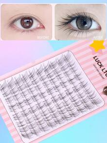 LUCK LTGIRL 60/80/90/240根柔软纤细的仿貂毛假睫毛，透明睫毛梗，自然凌乱的仙女睫毛，C型卷翘睫毛嫁接 - 查看 4