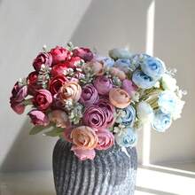 6 piezas de flores artificiales de ranúnculo, flores de ranúnculo mini realistas, flores artificiales de interior de primavera, ramo DIY, decoración para boda y fiesta de novia, flores falsas vintage rosa a granel - Multicolor - Ver 7