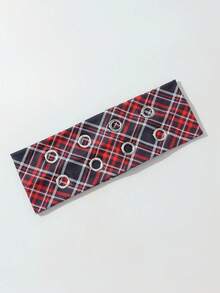 1条时尚朋克风发带，哥特风柔软防滑弹力镂空格纹图案发带，适合海滩、度假、瑜伽、日常佩戴，假日必备发饰，夏季沙滩发带 - 彩色 - 查看 5