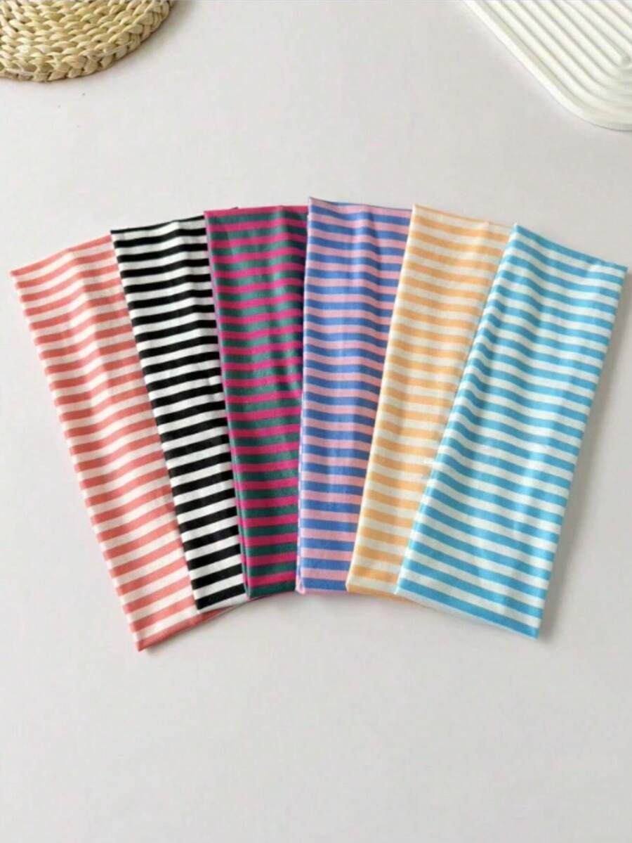 6条/套 女士时尚运动头带，多色条纹设计，适合健身、跑步、瑜伽，吸汗发带，休闲发饰，日常发型装饰 - 彩色 - 查看 1