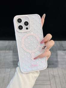 1pc White Polka Dot Pattern Acrylic Pink Magnetic Phone Case, Anti-Yellowing Large Camera Hole, TPU Soft Edge Hard Shell, Suitable For IPhone 17 Air/16 Pro Max/16 Pro/16 Plus/16/15/14/13/12/11/XSM/XS/XR/7/8 - Pink - View 3