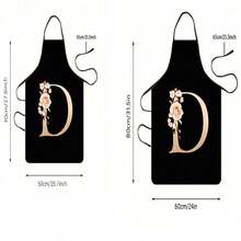 1pc Women's Fashion Floral Pattern C-Letter Design Kitchen Baking Cooking Apron, Elegant Minimalist Home Cleaning Protective Apron - C - View 2