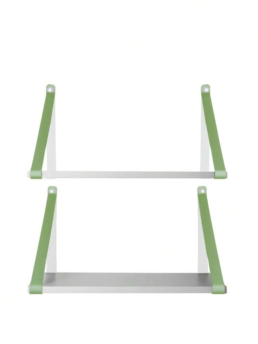 KIT 2 PRATELEIRAS BRANCA COM ALÇA DE COURO TONALIDADE VERDE - Visão 1