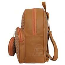 Mochila Feminina Bolsa Mochilinha Reforçada c/ Lindo Porta Moedas Exclusivo + Chaveiro Pompom - Caramelo - Visão 3