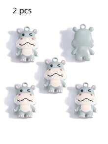 2pcs Zinc Alloy Double-Sided Painted 3D Cute Hippo Pendant Charm, Bag Accessory - Hippo - View 8