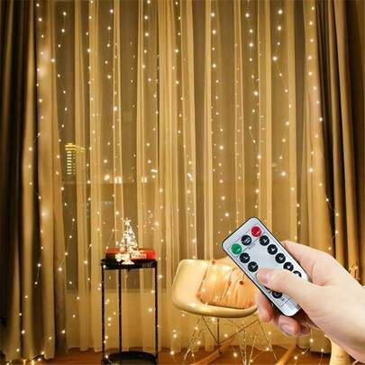 1pc 8-Mode Curtain String Lights, USB Powered, Festive Atmosphere Lighting For Wedding, Birthday Party, Window, Living Room, Bedroom Decor (Remote Control Batteries Not Included)