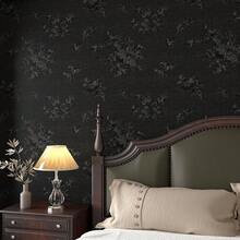 Black Embossed Wallpaper Peel And Stick Black Textured Wallpaper For Bedroom 17.7x120 Inch Embossed Vinyl Removable Dark Contact Paper For Cabinets And Drawers Textured Wall Paper Floral - 17.7英寸 x 120英寸 - 查看 4