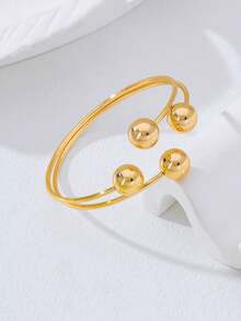1pc Fashionable Minimalist Round Bead Open Cuff Bracelet, Elegant Metal Ball Line Design, Suitable For Women's Daily, Party, Outing Wear - Beaded Bracelet - View 5