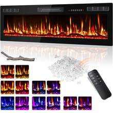 60"Ultra-Thin Silence Linear Electric Fireplace – Recessed & Wall Mounted Fireplace Heater With 12 Adjustable Flame Colors, Remote Control, Log & Crystal Options, 750W/1500W - 60inch - View 1