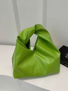 Fashionable Versatile Solid Color New PU Shoulder Bag, Casual Minimalist Textured Baguette Small Handbag For Women - Green - View 6