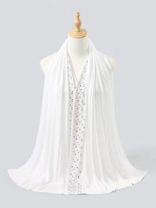 1 chiếc khăn trùm đầu bằng vải jersey dành cho nữ, màu trơn, đính đá lấp lánh, khăn trùm đầu hijab bằng vải jersey, khăn trùm đầu cầu nguyện cho người Hồi giáo, phù hợp cho mọi mùa. - Nhiều màu - Xem 18
