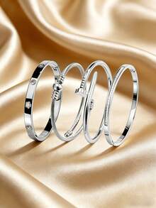 Bộ 4 vòng tay bằng thép không gỉ thanh lịch và duyên dáng với họa tiết trái tim và hoa, phù hợp cho đi làm hàng ngày, hẹn hò và các buổi tiệc tùng, một món quà tuyệt vời cho những người yêu thích thời trang. - Nhiều màu - Xem 10