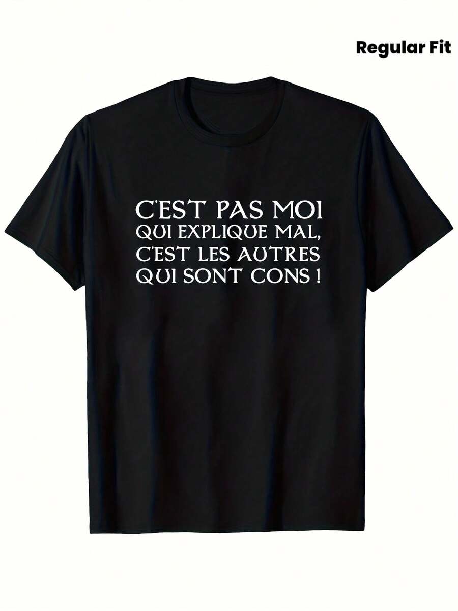 Camiseta Humorística para Hombre con Frase en Francés - "Son los Otros los Tontos" Diseño de la Serie de TV Kaamelott - Negra con Texto Blanco - Ropa Casual de Humor para el Día a Día - Lavable a Máquina, Corte Regular, Comodidad para Todas las Temporadas, Camiseta Gráfica para Uso Diario - Negro - Ver 1