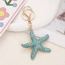 Rhinestone Ocean Starfish Car Key Chain Metal Pendant Bag Charm Keyring, Creative Cross-Border Gift, Zinc Alloy Jewelry, Summer - One Size - View 7