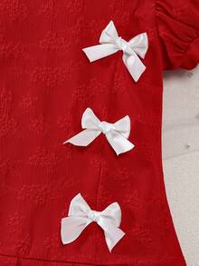 Đầm bé gái kiểu dáng thường ngày cổ tròn in hình bướm, tay bồng xếp ly, thích hợp cho mùa xuân và mùa hè. - Đỏ - Xem 6