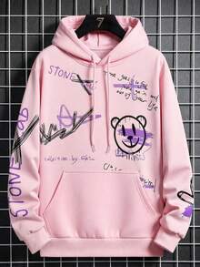 Streetwear Kangaroo Hoodie With Various Prints - 淺粉色 - 查看 1