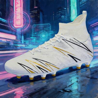 New Men's Soccer Cleats, Breathable Mixed Material, AG Long Studs High-Top Soccer Shoes