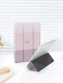 1pc Ombre Purple Butterfly Print Tablet Protective Case With Pencil Slot, Shockproof, Tri-Fold Stand, Compatible With 10.2", Pro 11" 2021/2020/10th Gen, (A16) 11" 11th Gen 2025, 8th/9th/10th Gen, Galaxy Tab A8 10.5" 2022, Matepad 10.4"/Tab, Sleep/Wake Support, Romantic Personalized Gift - Multicolor - View 3