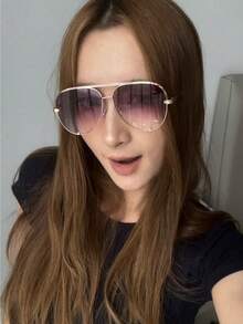 1 Pair Minimalist Luxury Fashion Glasses, Casual & Vacation - Gold - View 2